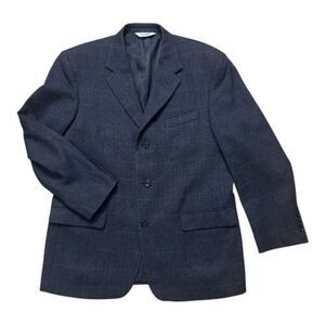 Linea OUMO Blue Plaid 100% Lambs Wool Men Blazer Size 42 Reg 3-Button Jacket
